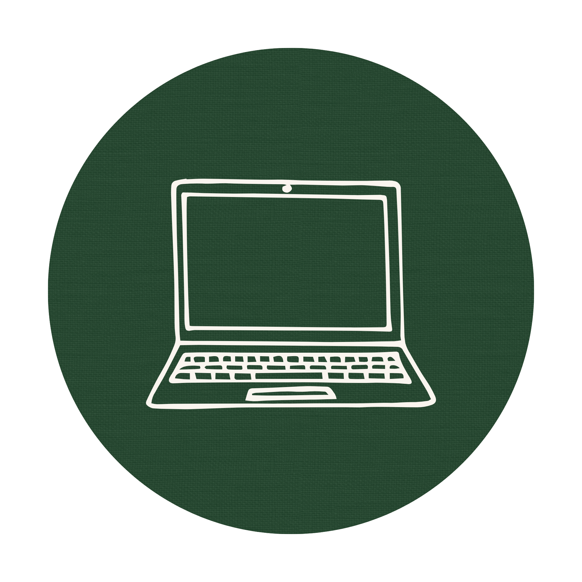 Outline of a laptop on a green circular background with purple accents.