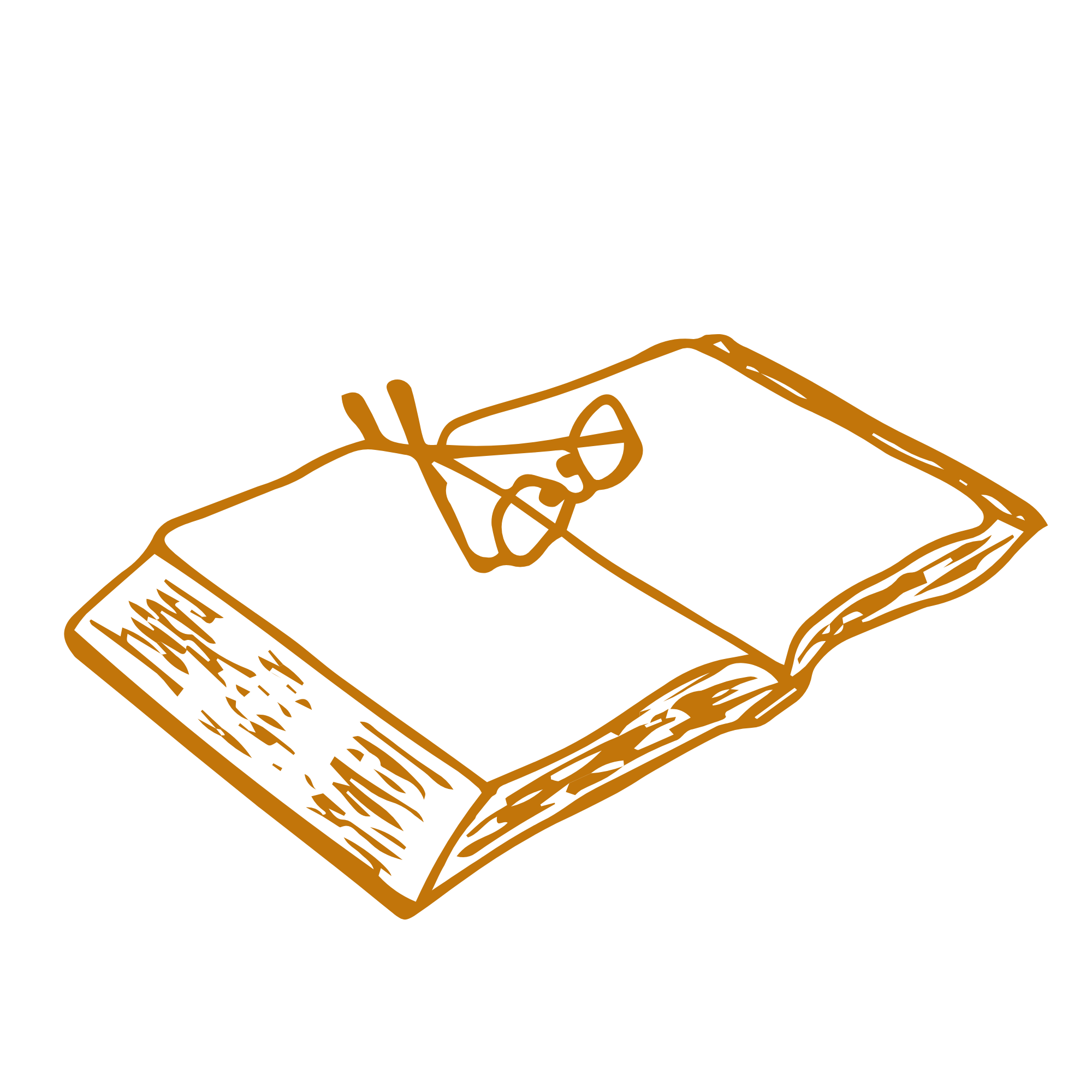 Line drawing of an open book, in orange color.
