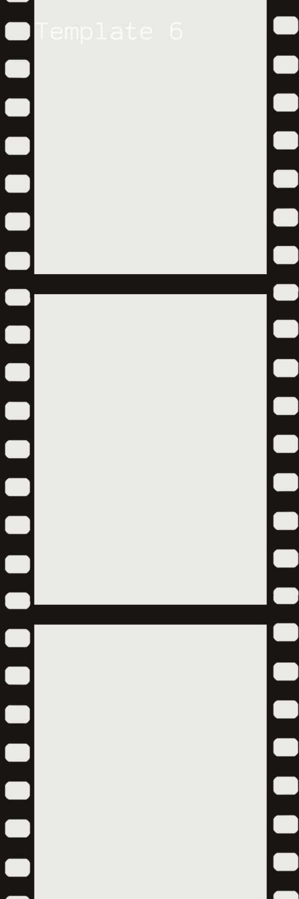 Blank film strip with three frames and the words 'Template 6' in the top left corner.