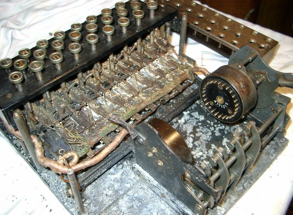 An old, enigma machine before restoration.