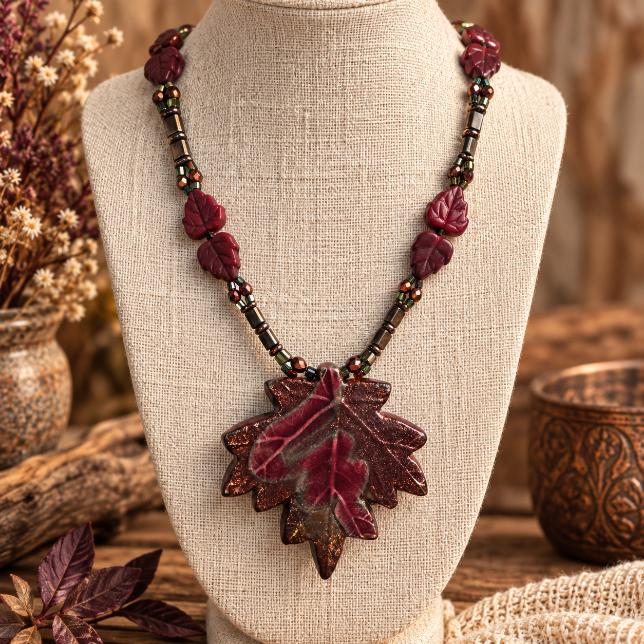 Autumn Ember Maple Leaf Necklace