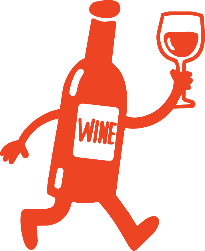 Animated red wine bottle character walking and holding a wine glass