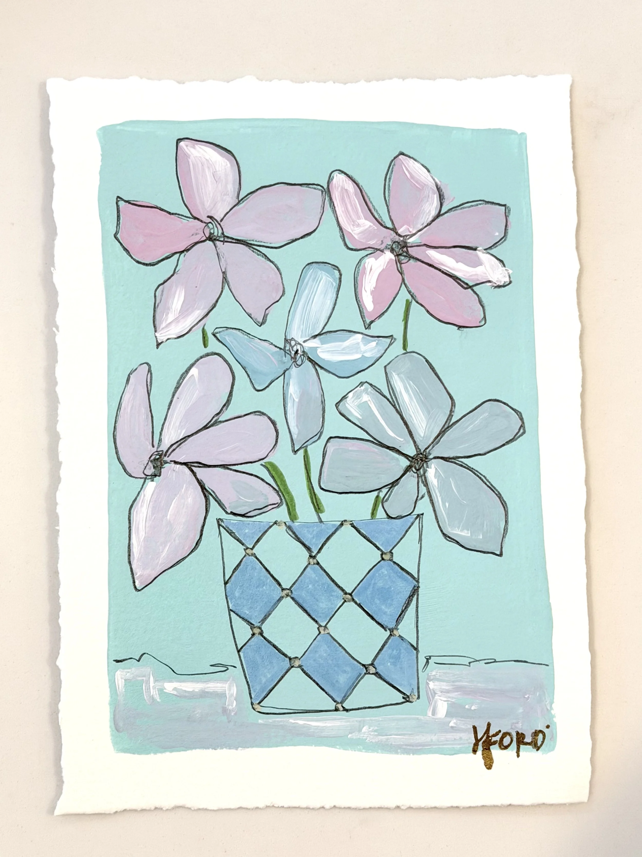 Pastel Blooms in Painted Vase Art Print