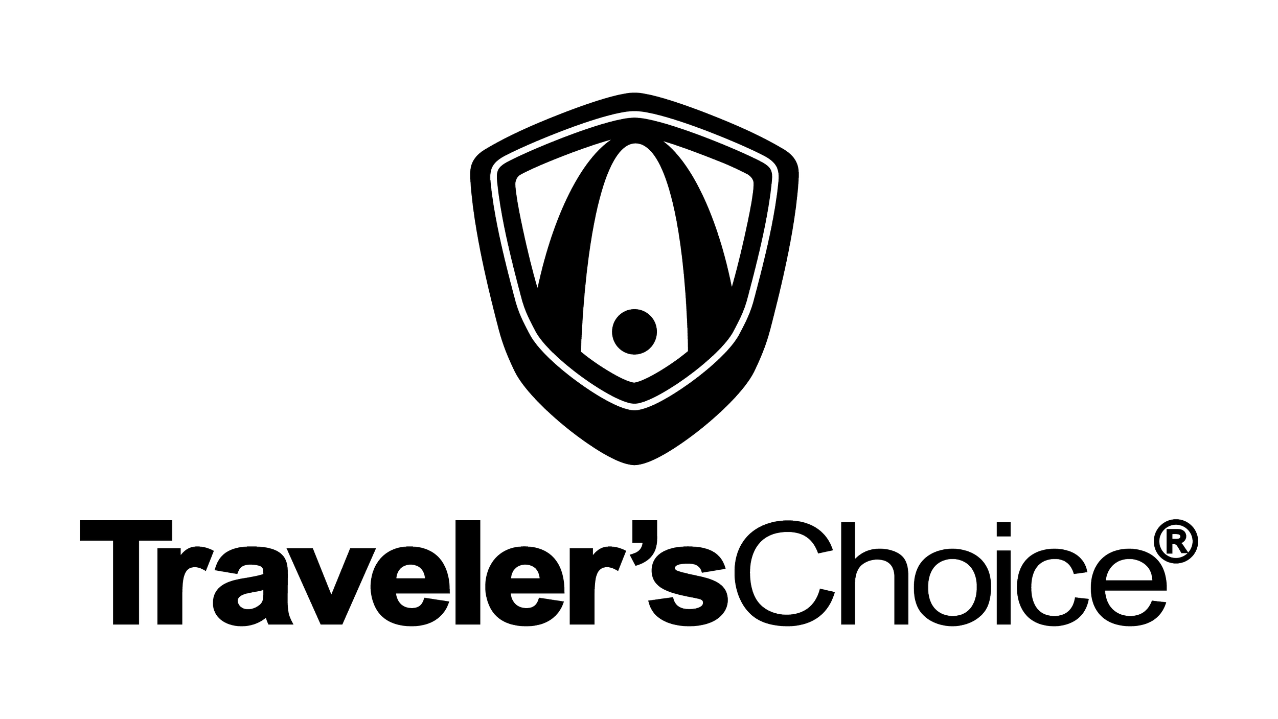 Line drawing of the Travelers' Choice logo with a shield and stylized arrow inside, and the text "Travelers' Choice" below.