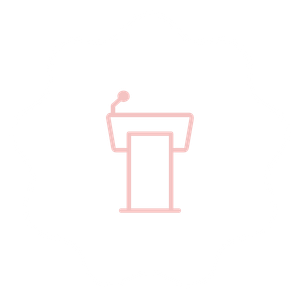 Icon of three people inside a badge outline.
