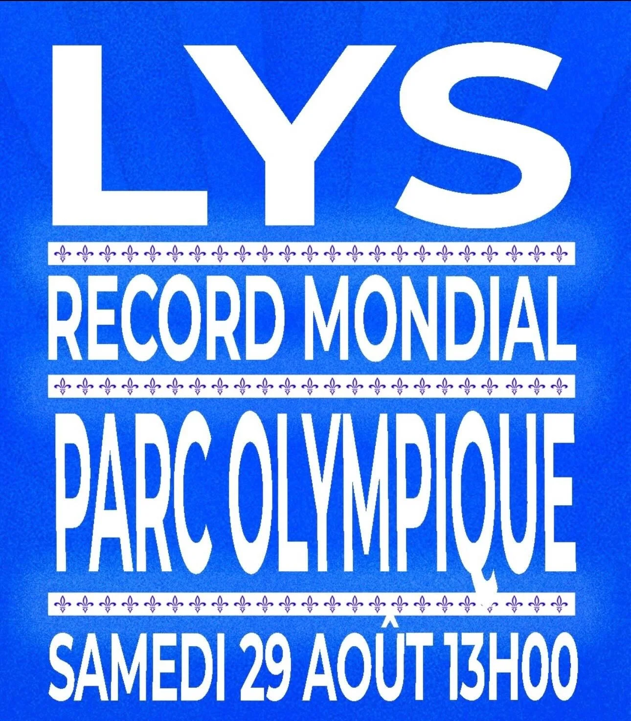 Affiche annonçant un record mondial au parc olympique le samedi 29 août à 13h00.