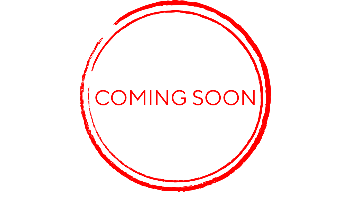 A black background with a red circular stamp that says 'COMING SOON' in the center.