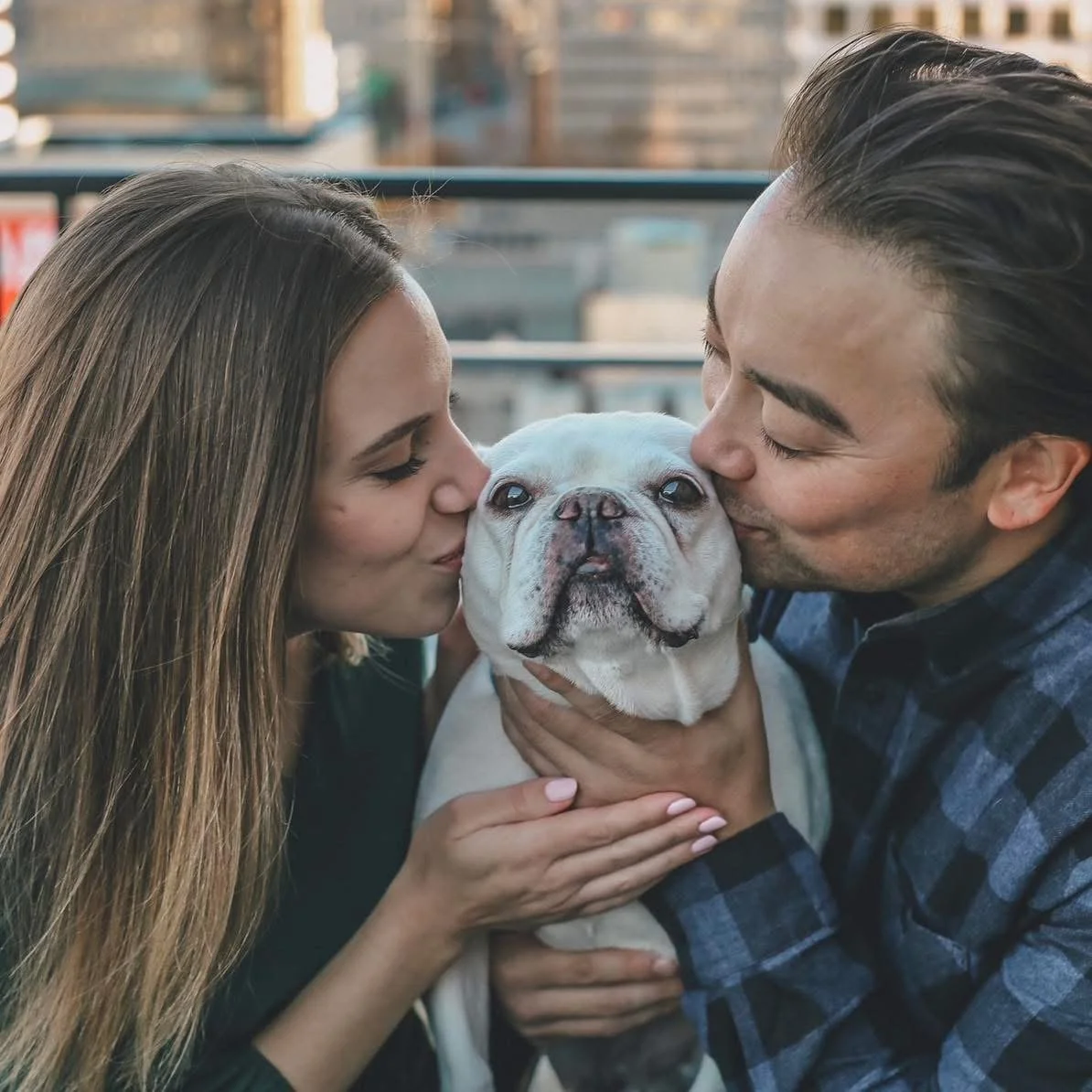 John Rozek with his wife and their French Bulldog in Milwaukee