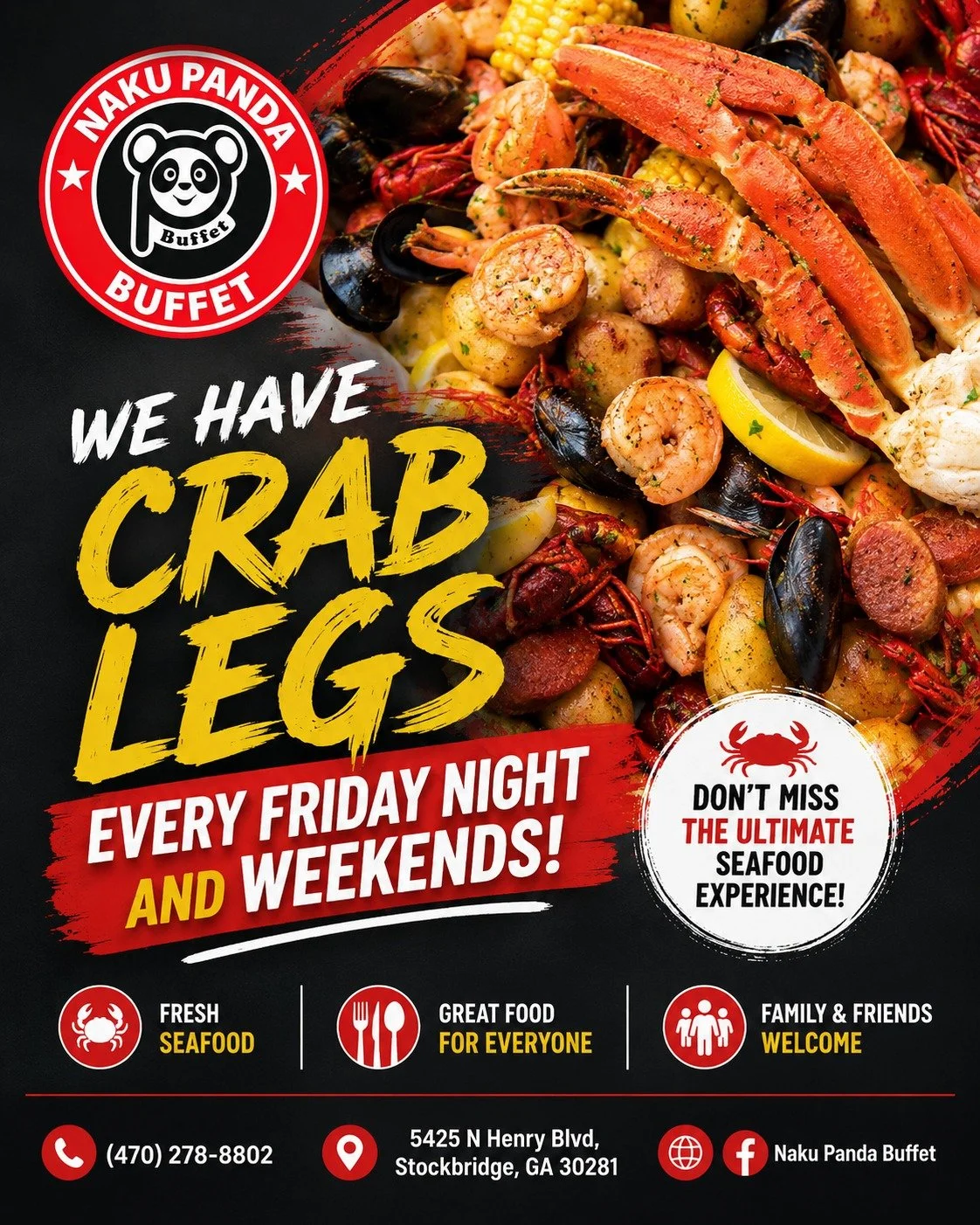 Friday night dinner plans? 🦀🍤

After a busy week, sometimes you just need a good meal with family and friends &mdash; no cooking, no cleanup, just plenty of food everyone can enjoy.

At Naku Panda Buffet, you&rsquo;ll find fresh seafood, buffet fav