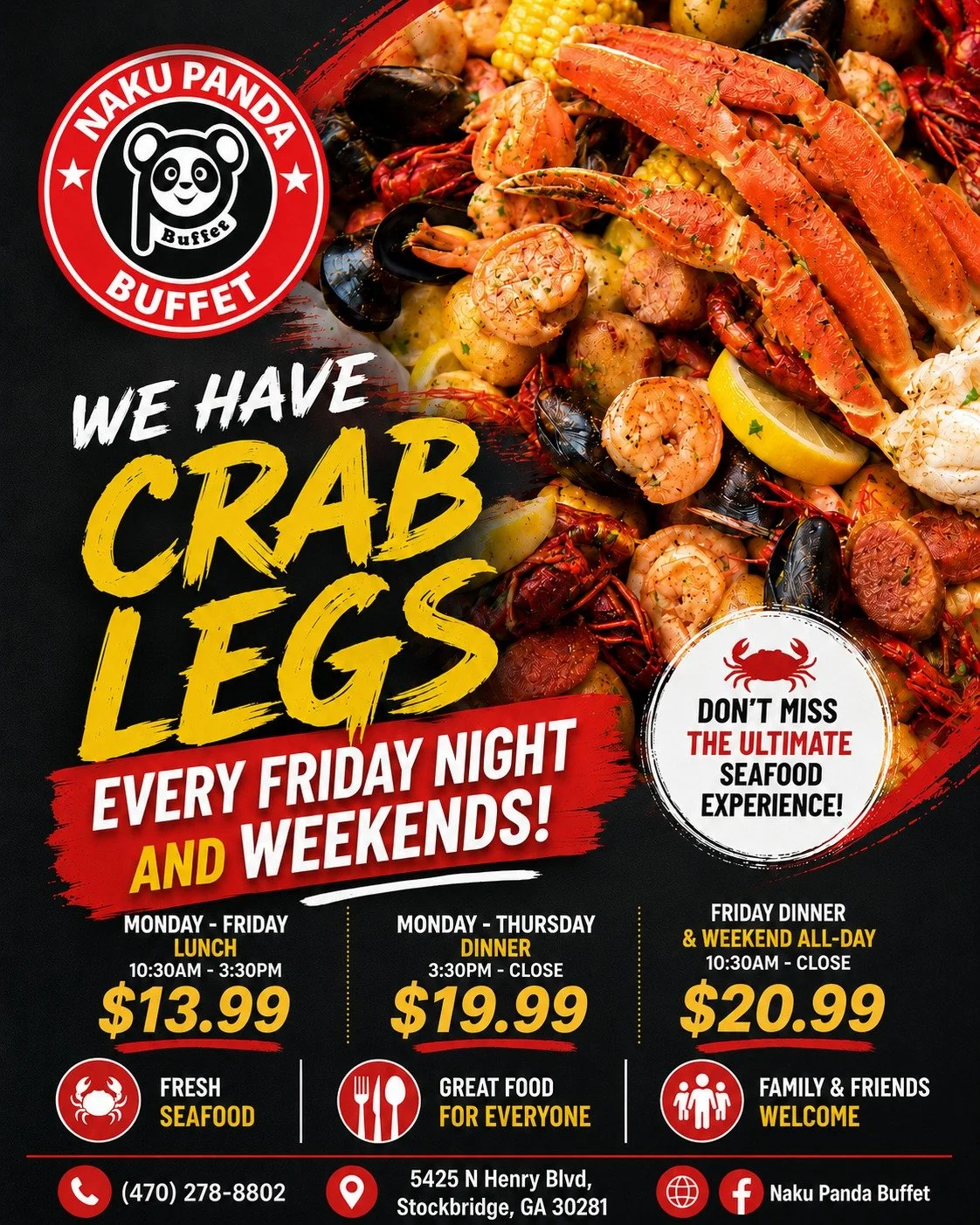 Friday night dinner plans? 🦀🍤

After a busy week, sometimes you just need a good meal with family and friends &mdash; no cooking, no cleanup, just plenty of food everyone can enjoy.

At Naku Panda Buffet, you&rsquo;ll find fresh seafood, buffet fav