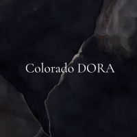 Black abstract background with white text reading 'Colorado DORA'