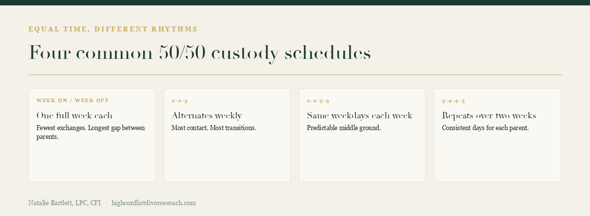 Four common 50/50 custody schedule patterns