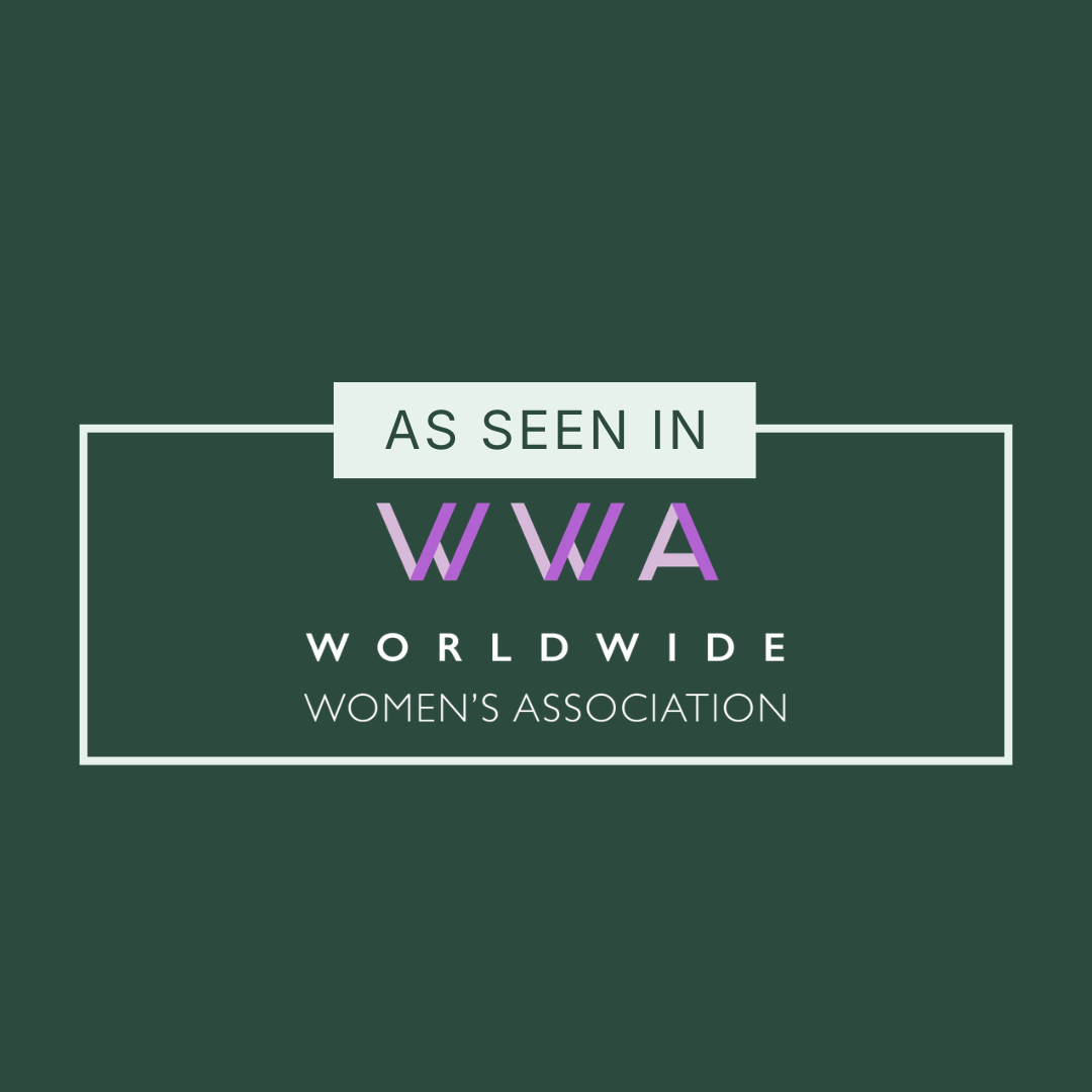 Logo of the Women's World Alliance with the text 'As Seen in WWA Worldwide Women's Association' on a dark green background.