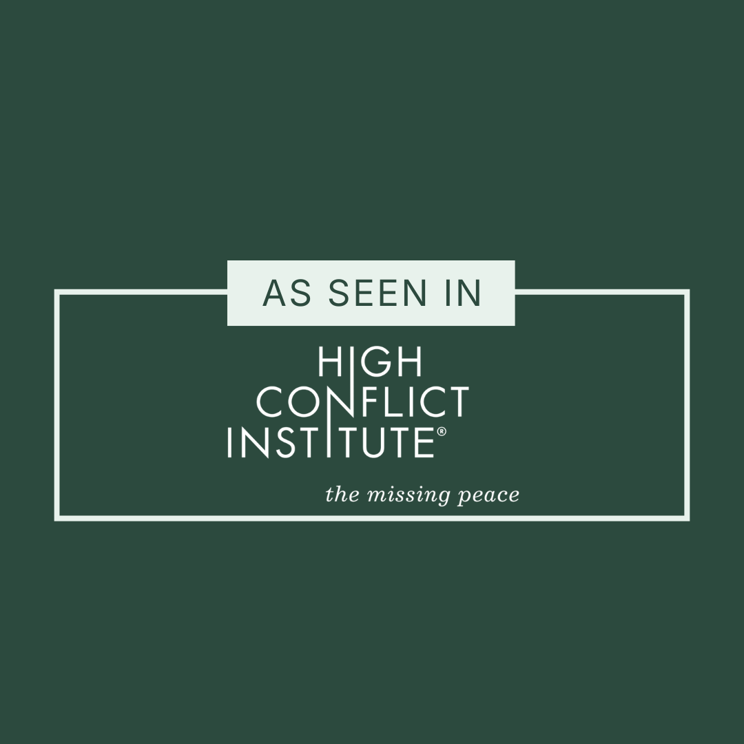 Text graphic with the words 'As Seen in High Conflict Institute, the missing peace' on a dark green background.