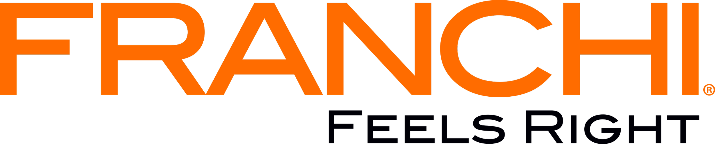 FRENCH FEELS RIGHT text logo in orange and black.