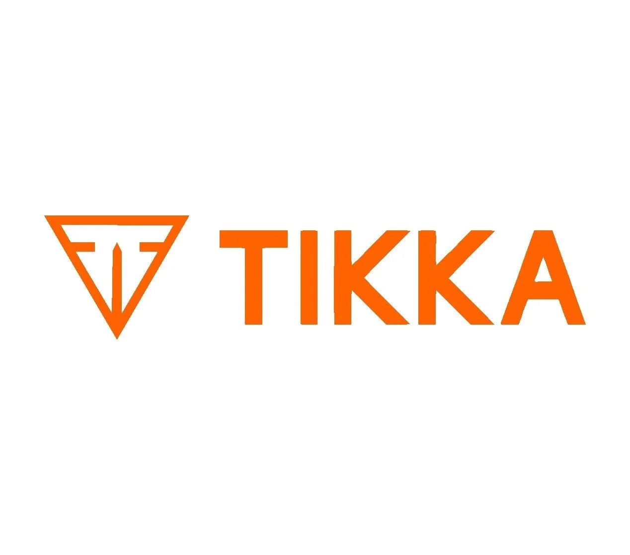 TIKKA logo with an orange triangular emblem containing a stylized letter T on a white background.