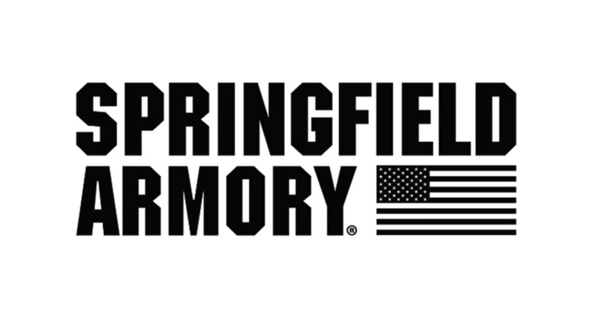 Black text reading "Springfield Armory" with an American flag graphic in black and white.