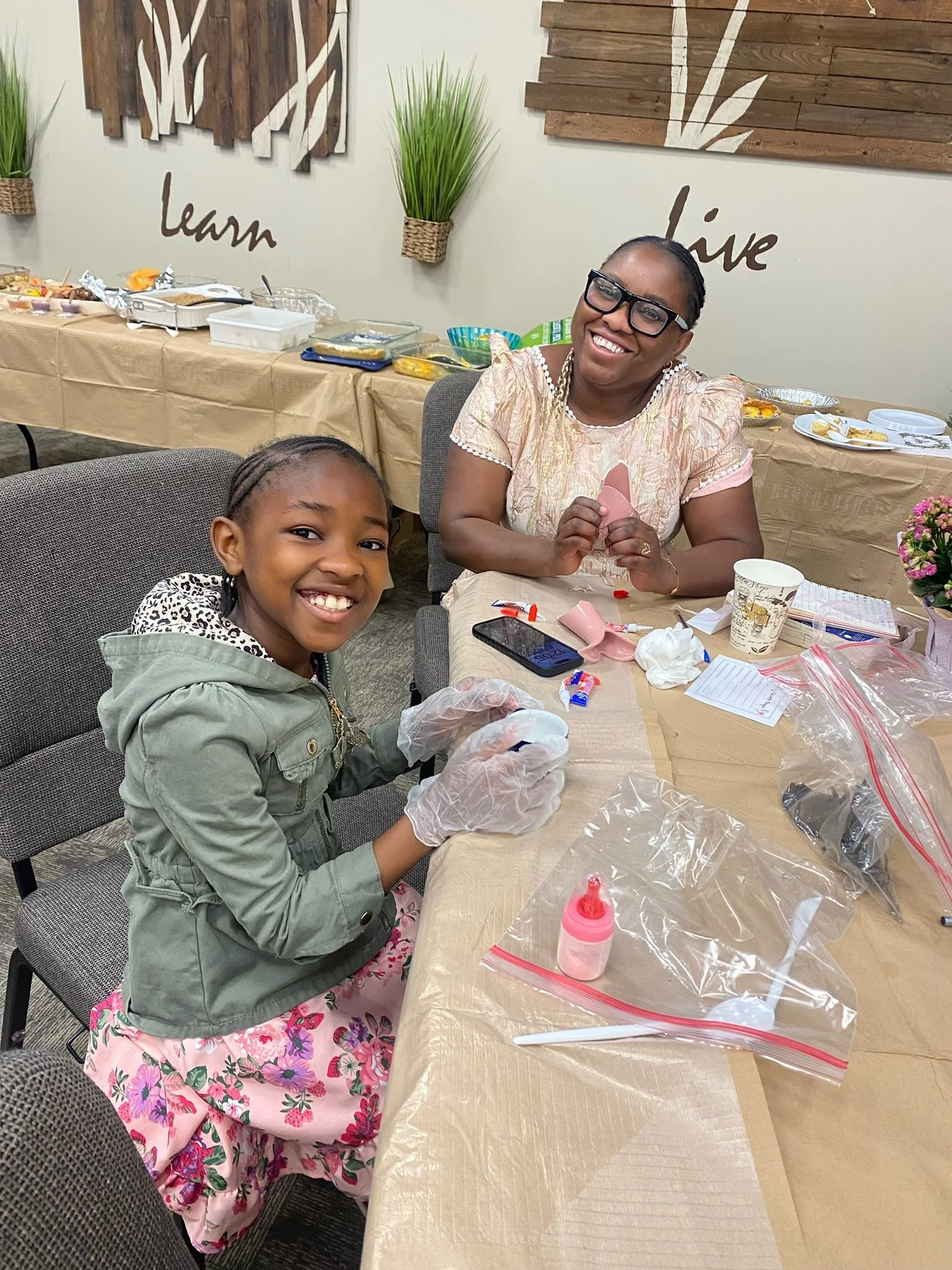 Mother and daughter crafting