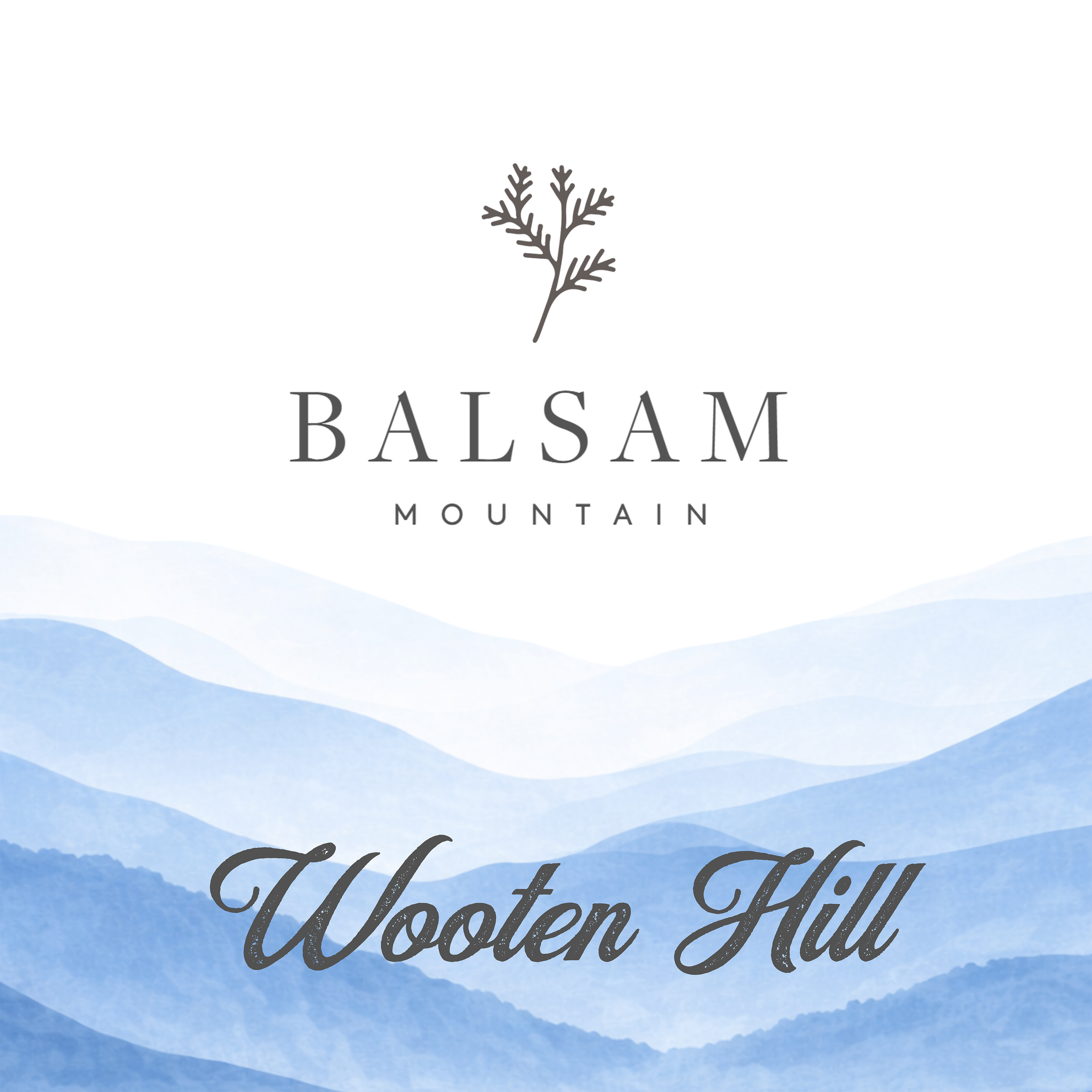 Decorative sign with a mountain landscape and blue hues, displaying the partially visible text 'Wooten Hill'.