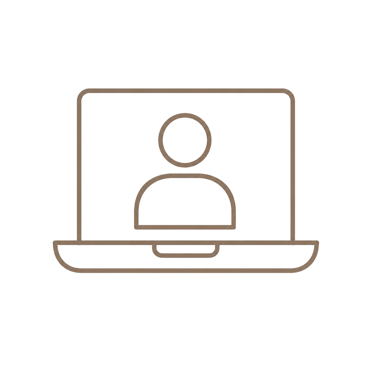Outline of a laptop with a simple icon of a person on the screen