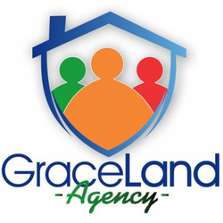 Logo for GraceLand Agency featuring a shield with three colorful figures inside and the agency's name beneath.