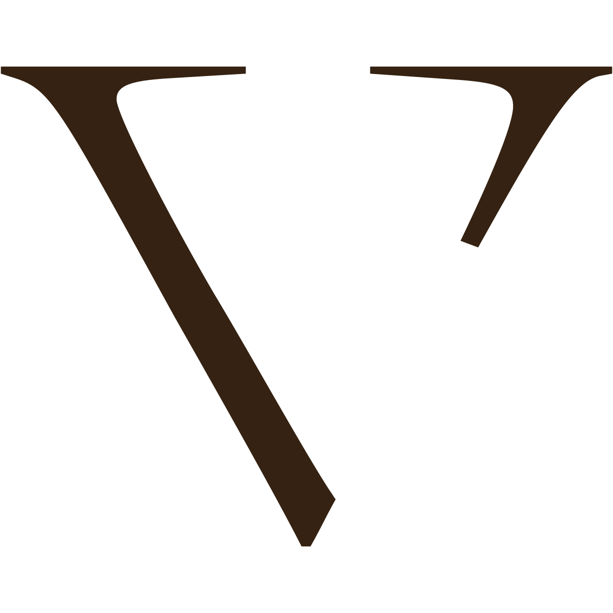 Close-up of a dark brown and black logo with a V-shaped design.