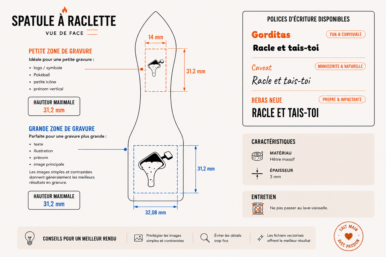 Spatule à raclette personnalisée