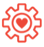 A stylized red gear icon.