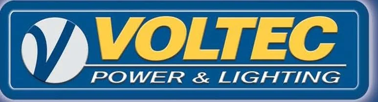 Voltec Power & Lighting logo on a blue background.