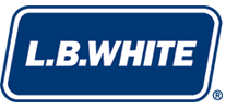 L.B. White logo with blue and white design
