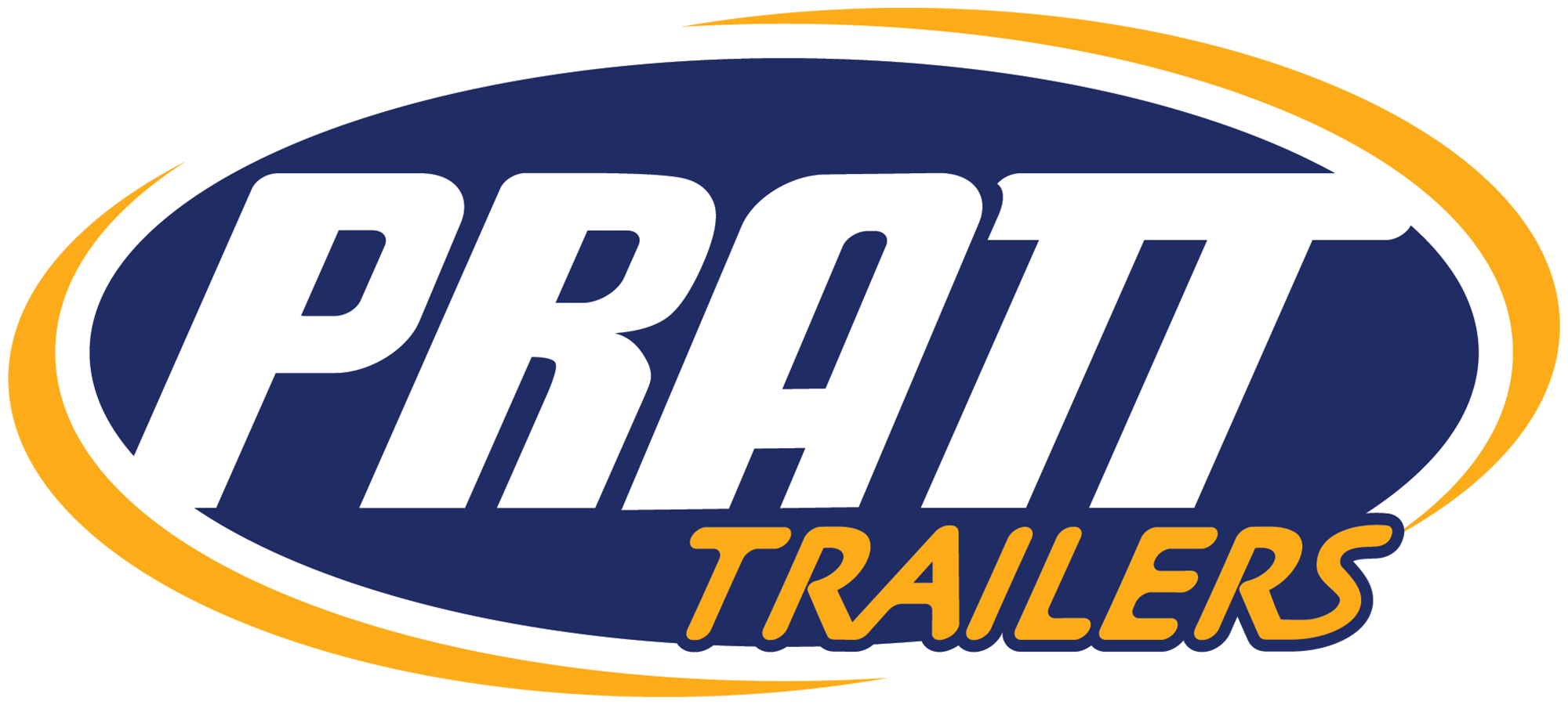 Logo of PRUITT TRAILERS featuring a navy blue oval with the company name in white and yellow accents.