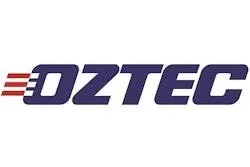 Oztec logo with bold purple and red lettering.