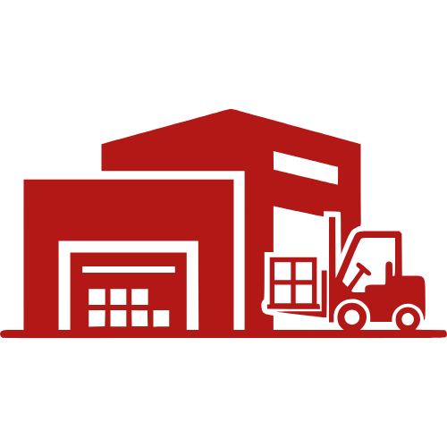 Illustration of a warehouse with a forklift handling pallets