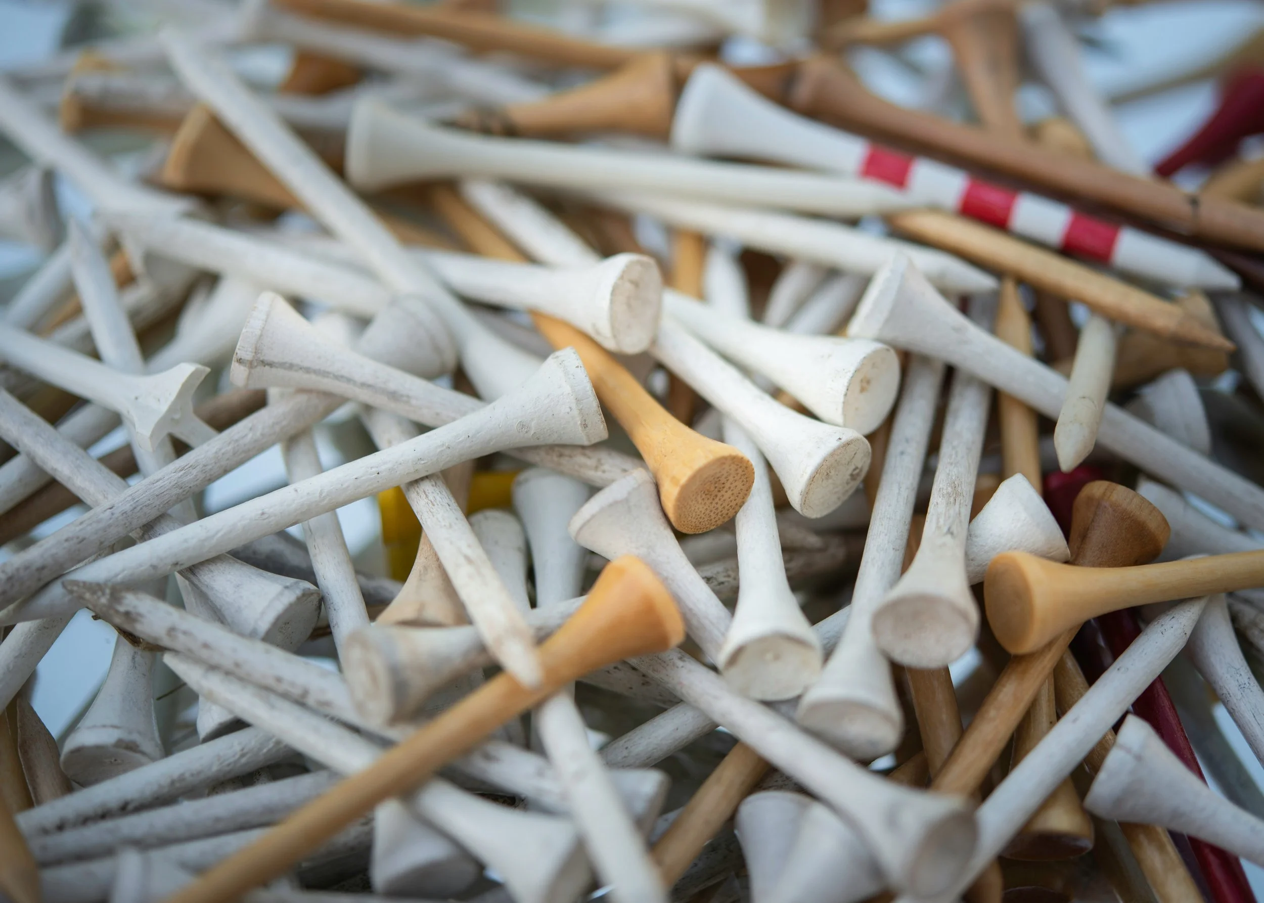 Scattered golf tees in muted tones.