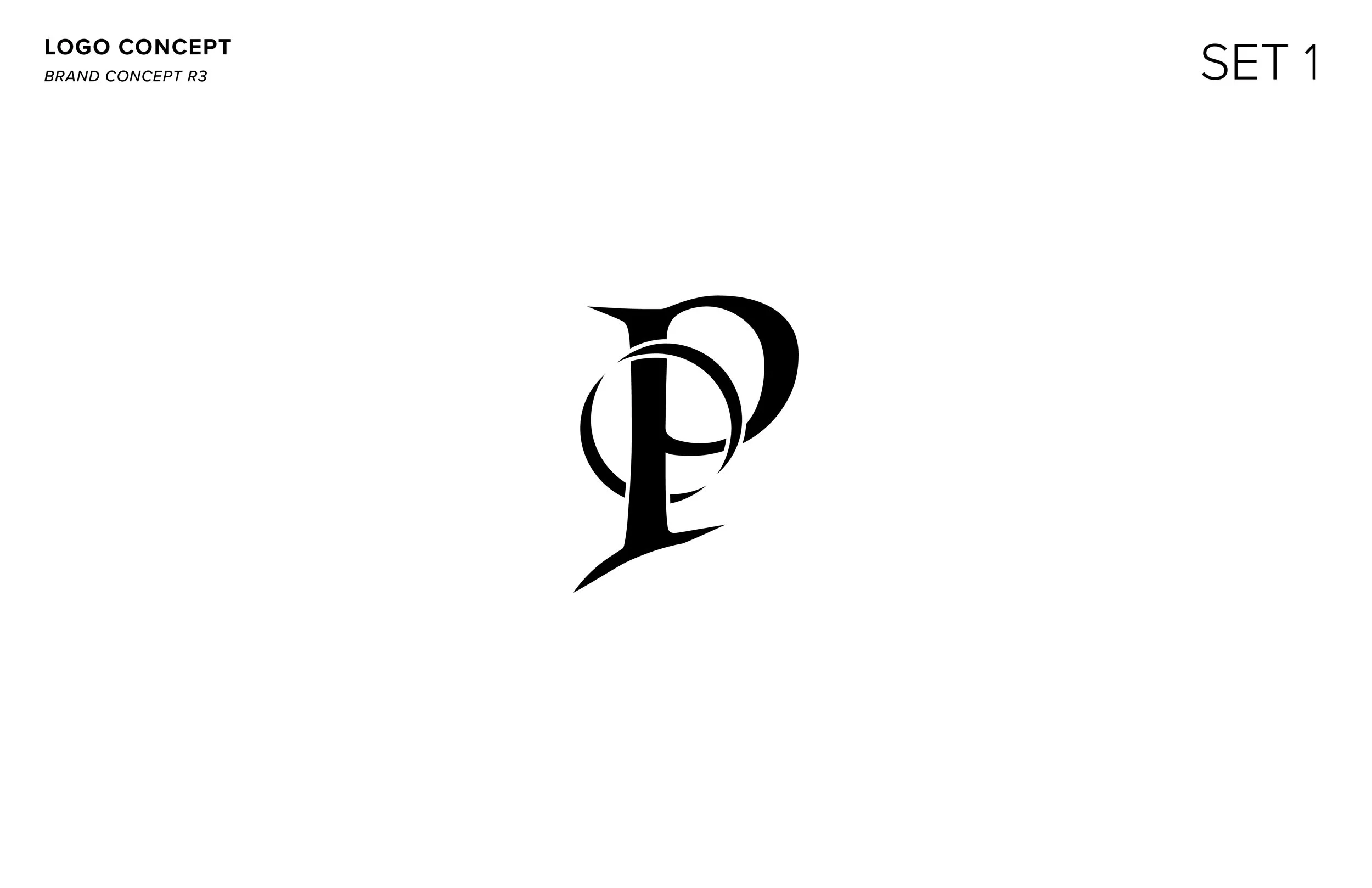 Black and white logo featuring a stylized letter 'P' intertwined with a letter 'E' in an artistic font.