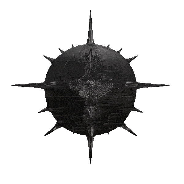 A black, spiked, spherical object resembling a sea mine or underwater sensor.