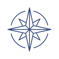 A blue geometric compass rose design.