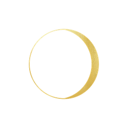 A gold crescent moon against a black background.