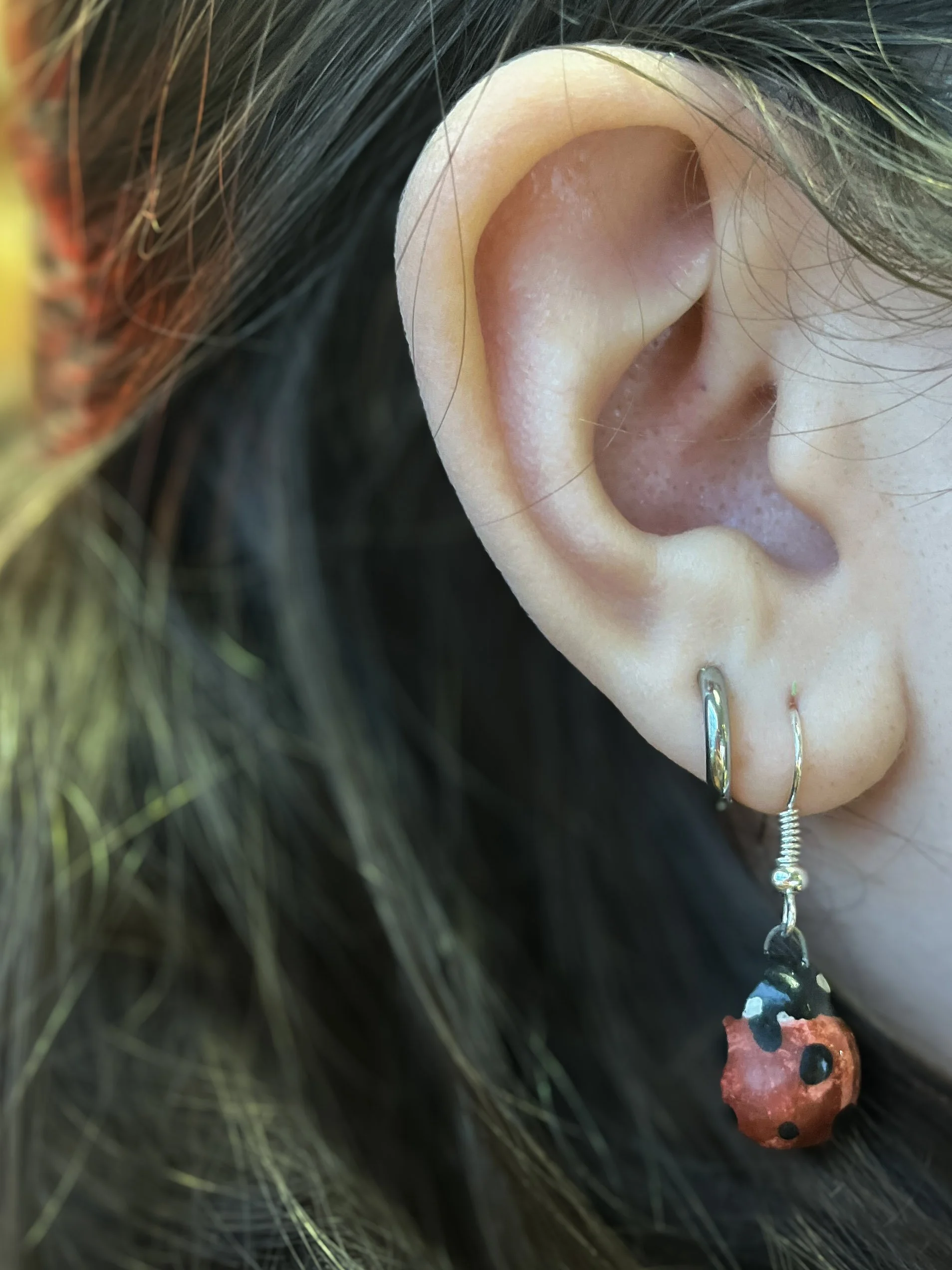 Lady Bug Earrings, Ceramic