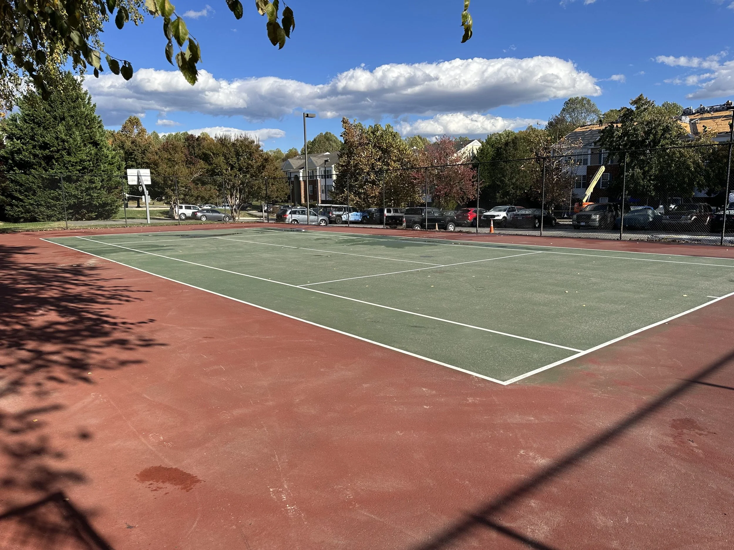 Damaged tennis court