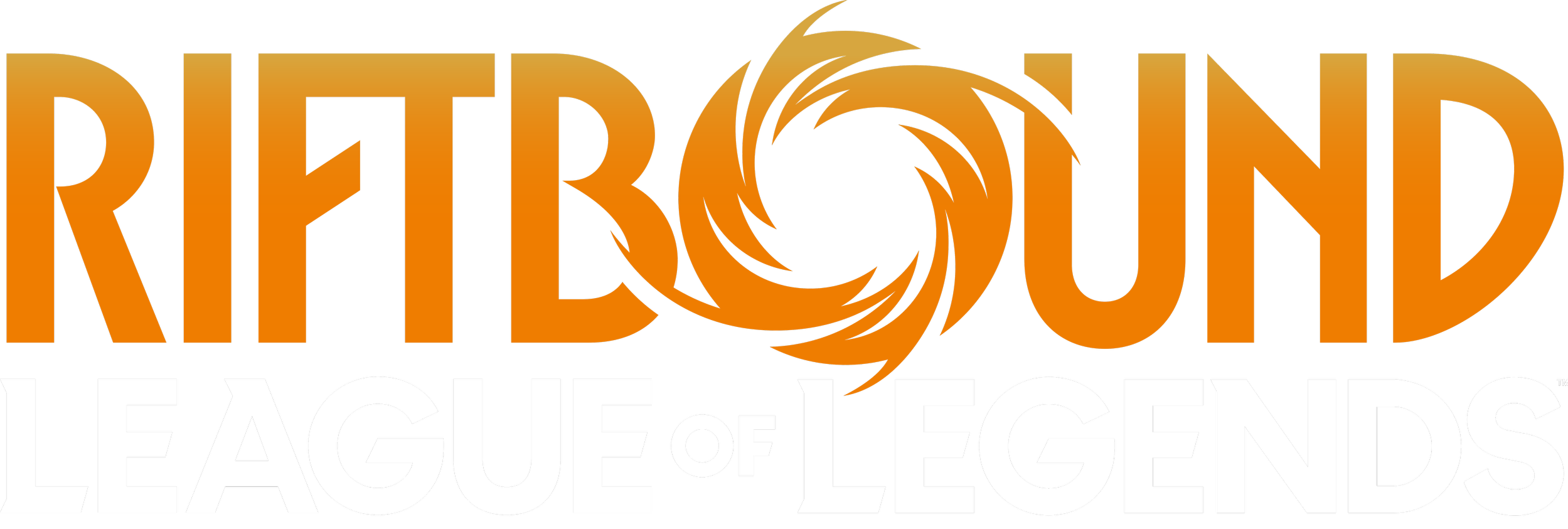 Riftbound: League of Legends logo in orange and white on a black background