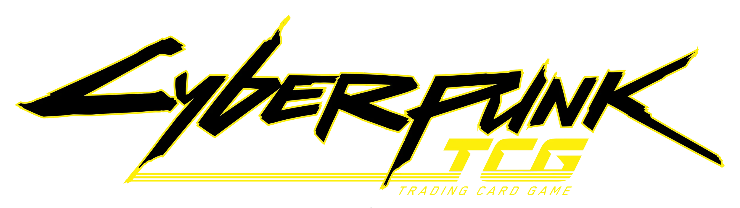 Cyberpunk Cyber Punk TCG logo with stylized black and yellow lettering and the tagline "Trading Card Game"
