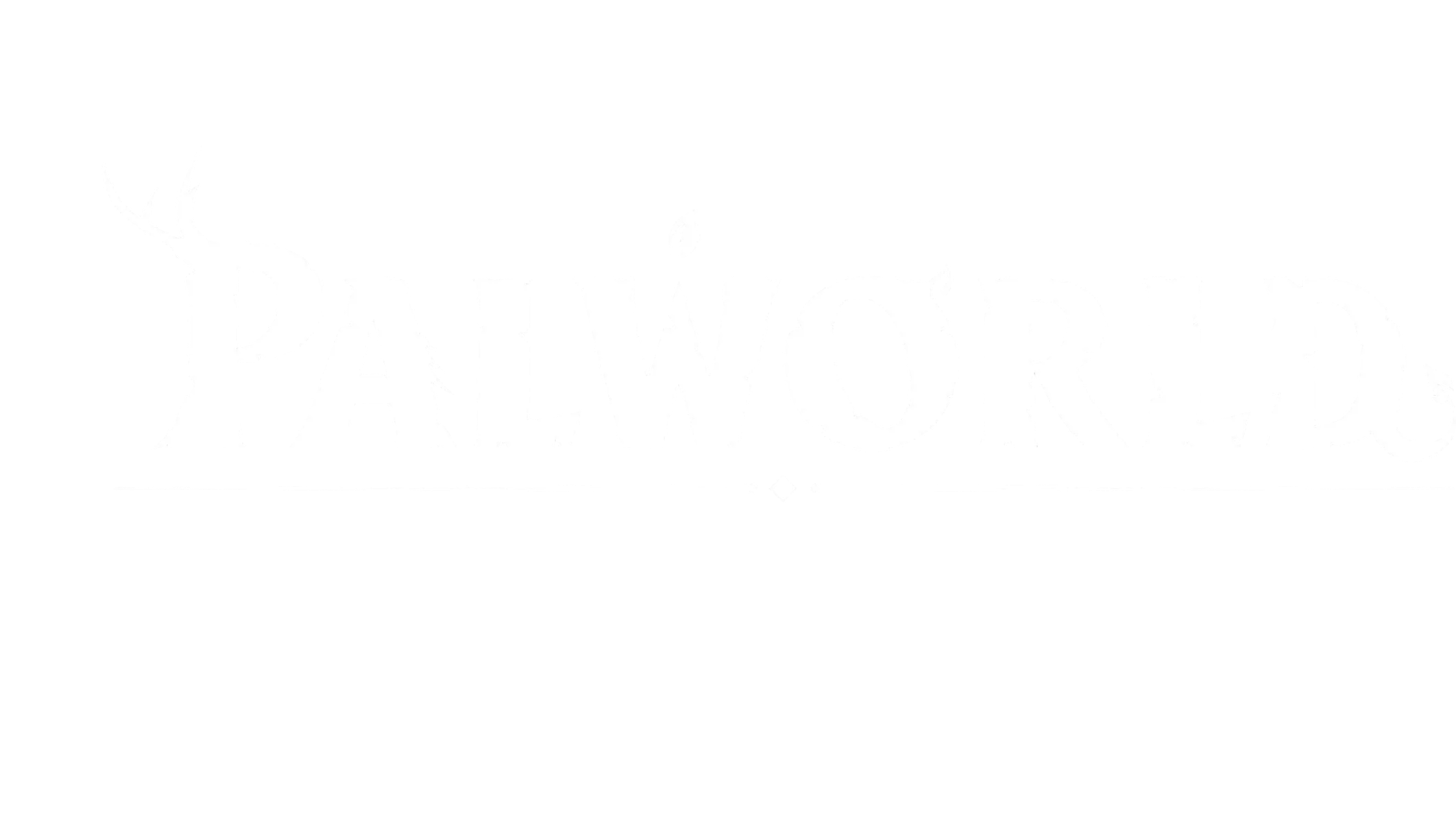 White stylized lettering reading "PALWORLD" with antlers, leaves, and decorative underline on a black background