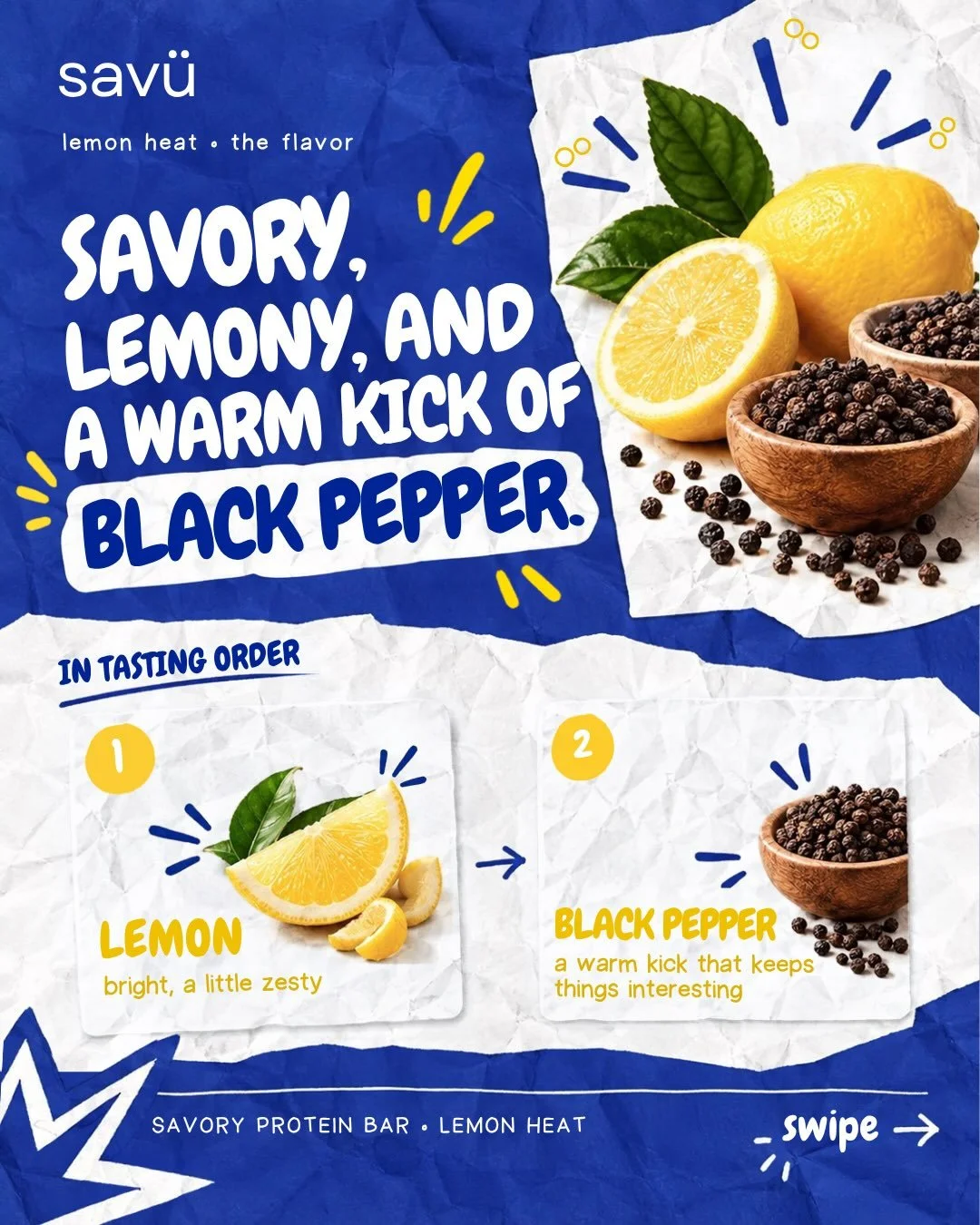 Introducing the flavor‼️
Lemon heat opens bright and zesty, then a slow, warm kick of black pepper rolls in behind it. Crushed almonds and soy protein crisps bring the crunch.
Think lemon-pepper salad with a spicy edge, rebuilt as a protein bar. One 