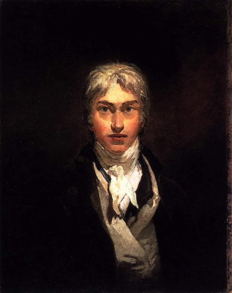 A portrait painting of a young man with light hair, wearing a dark coat and a white cravat, against a dark background.