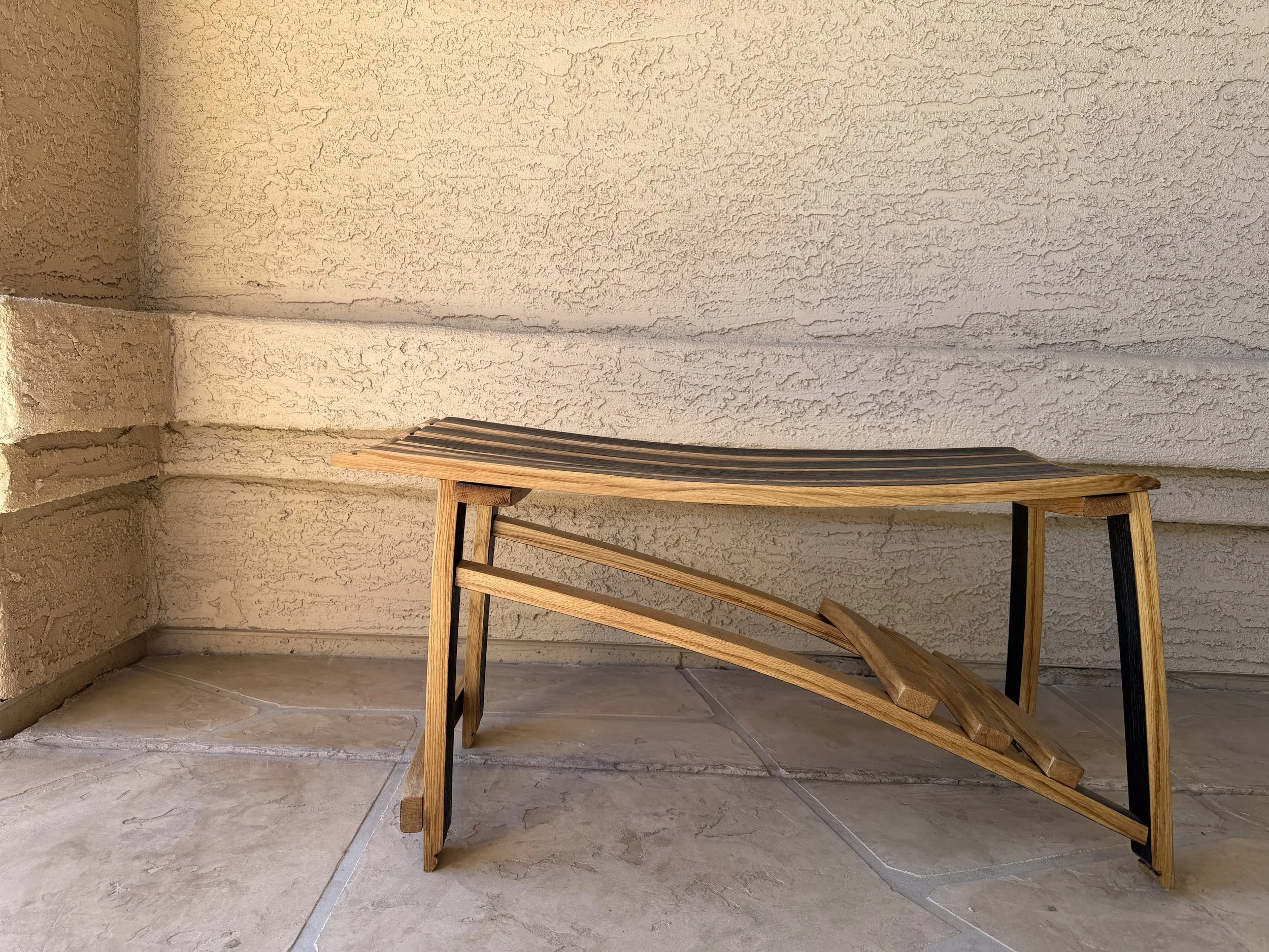 Whiskey Barrel Stave Bench, Version 3