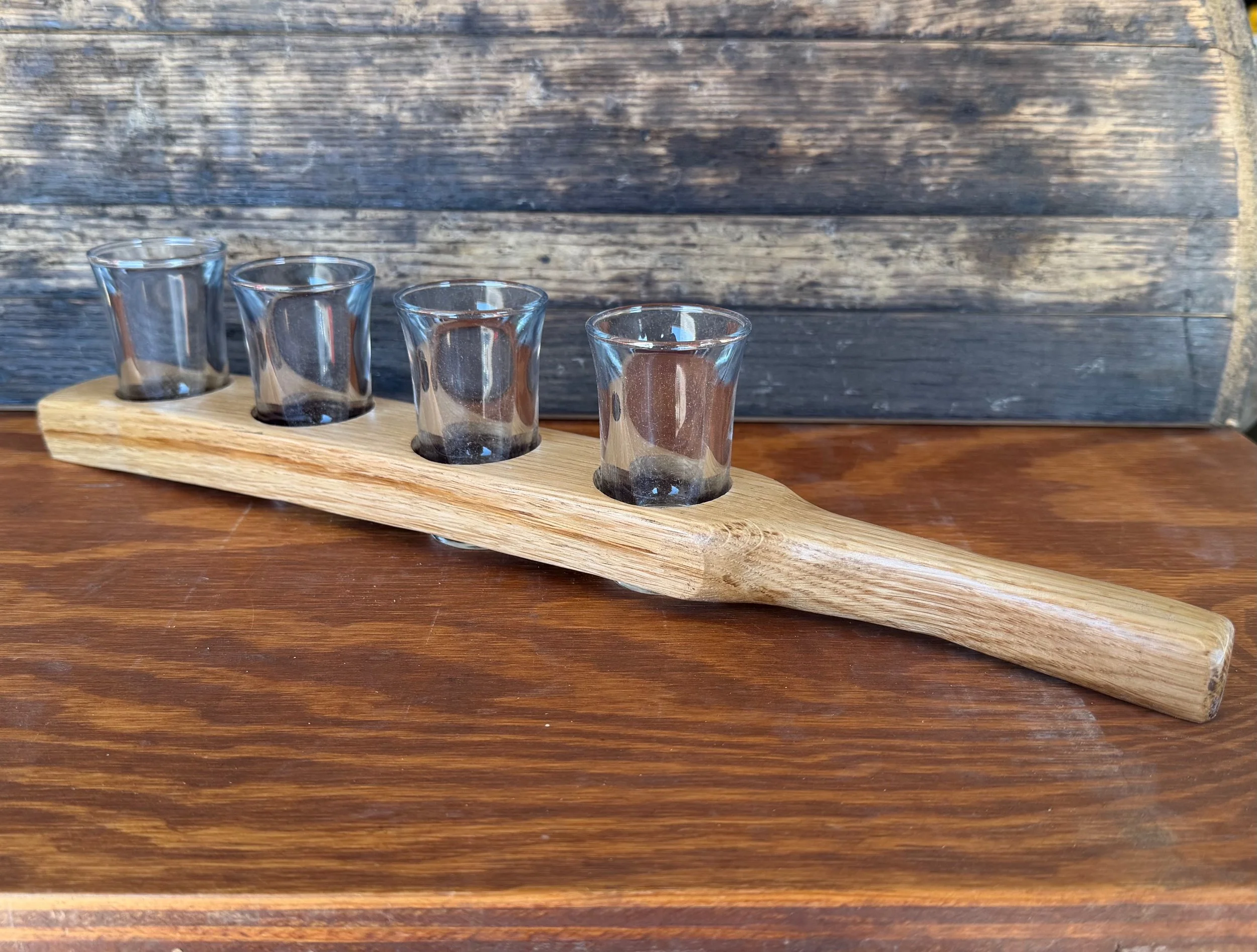 Whiskey Flight Board with 4 glasses
