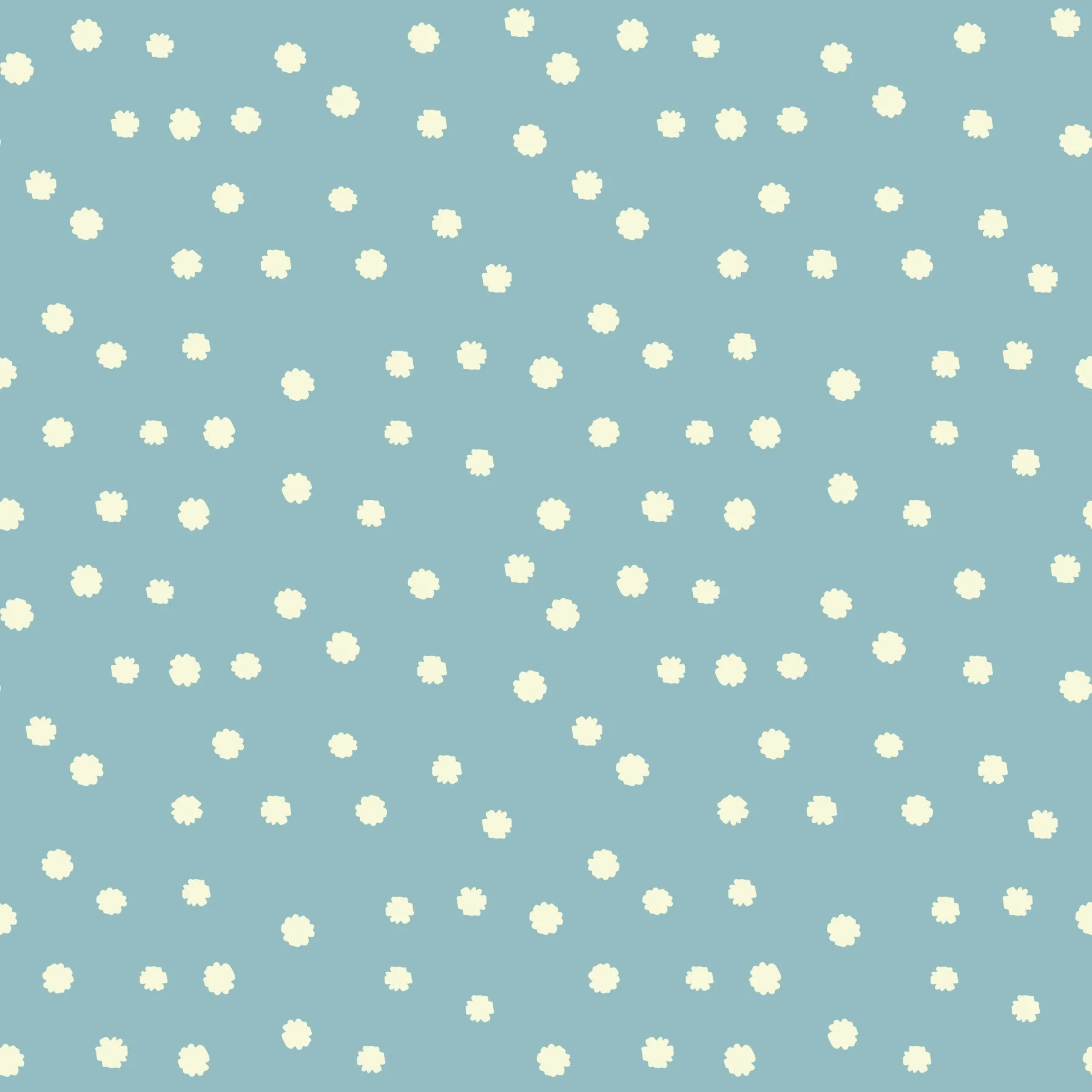 Light blue background with scattered cream polka dots.