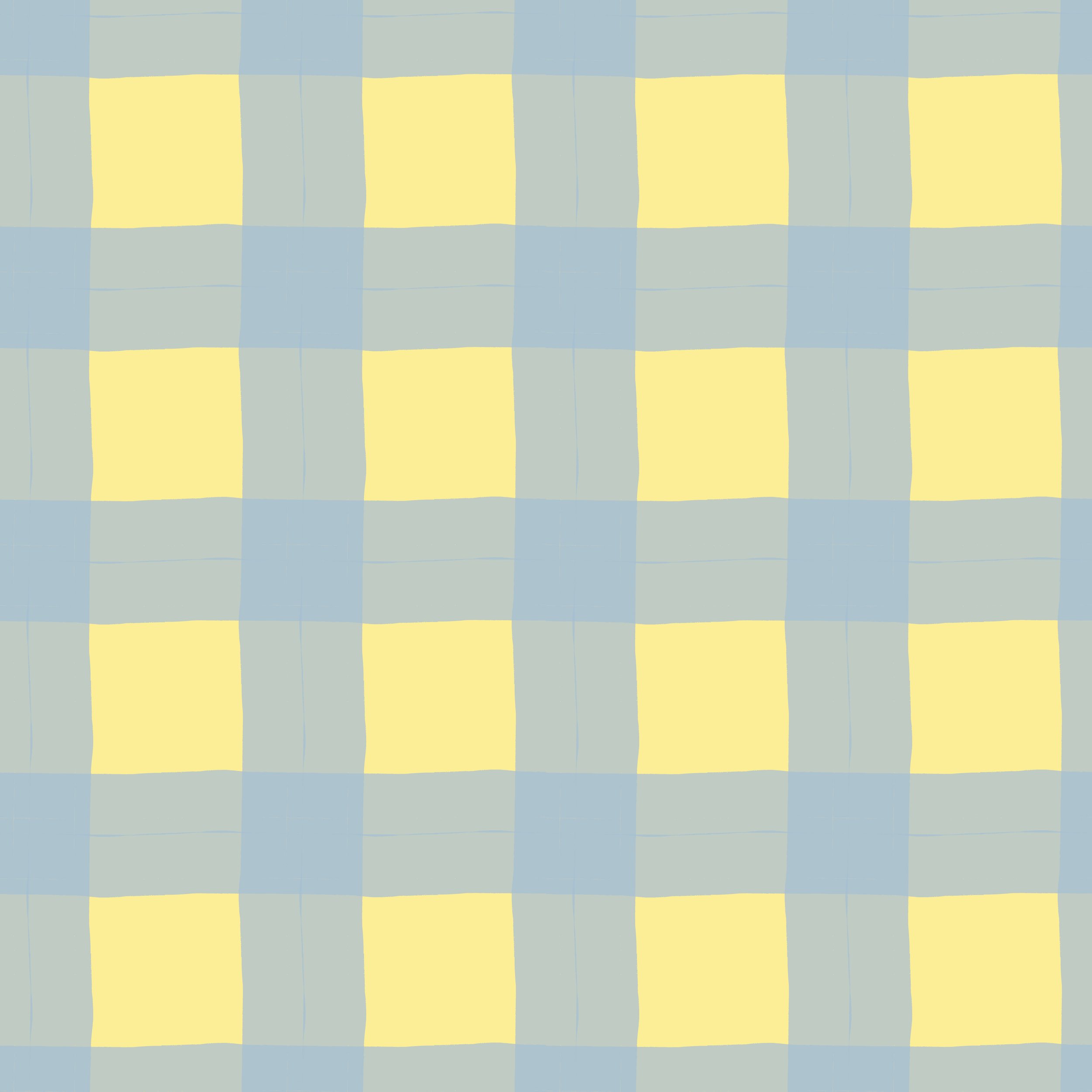 A composition of colorful squares resembling a fractured or broken pattern with shades of yellow, blue, and gray.