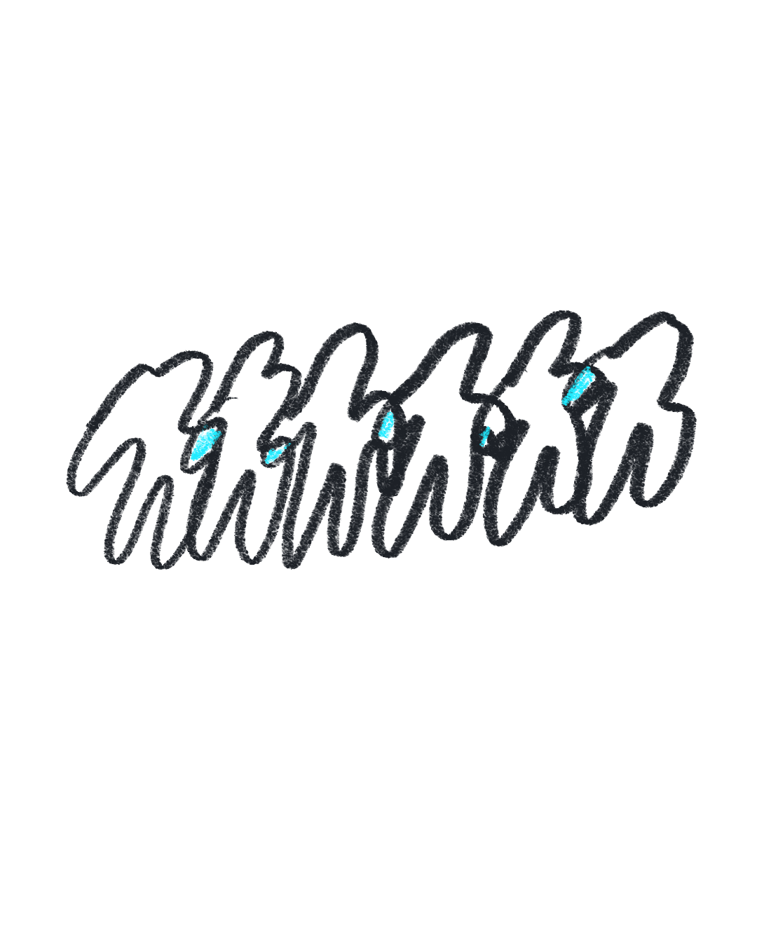 Black lines in human shape joined by turquoise hands together